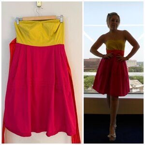 Maeve Anthropologie Strapless Colorblock Bright Pink Yellow Summer Dress 0